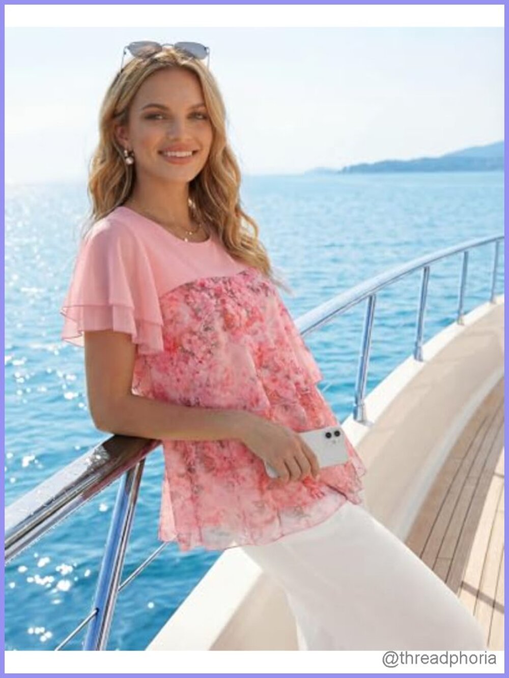 Women's Short Sleeve Tunic Blouse Double Layer Mesh Flowy Babydoll Top - Picture 4 of 6